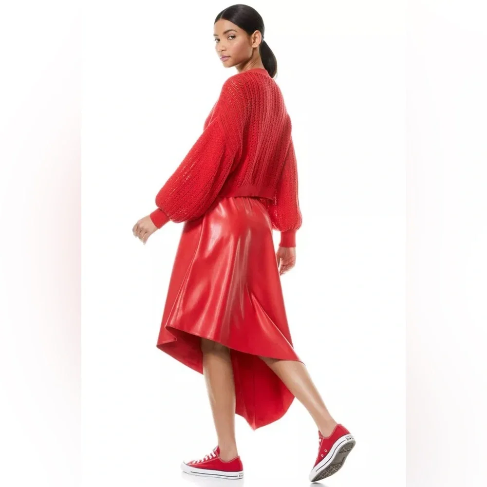 Alice + Olivia Red Windsor Deep V-Neck Slouchy Knitted Cardigan Sweater Wool XS - Picture 7 of 16